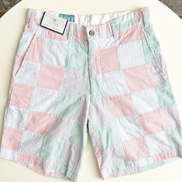 Castaway Clothing Nantucket Mens 9” Seersucker Color Patchwork Short Size 28 New - Picture 1 of 8
